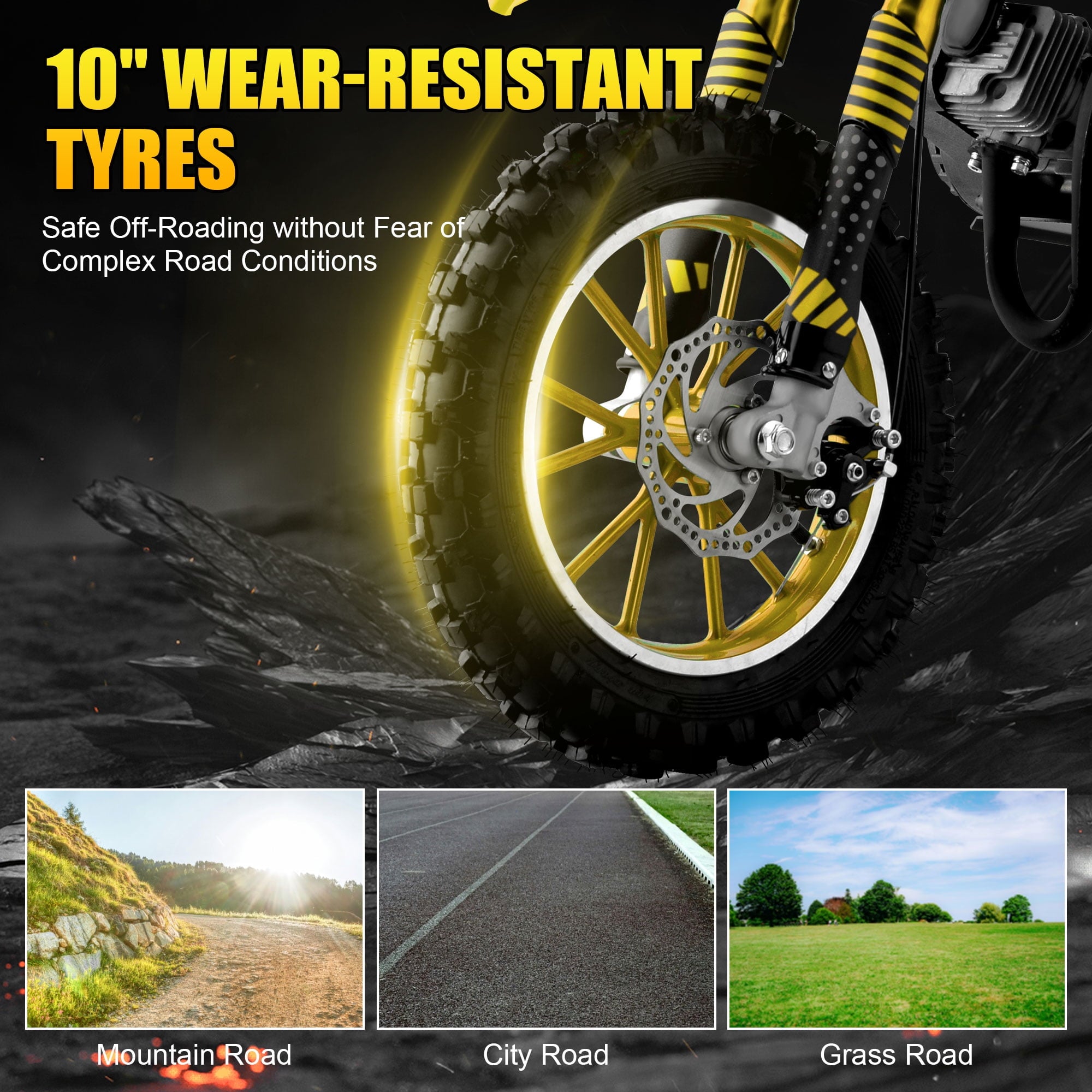 Ktoebyco 49cc Kids Dirt Bike, Gasoline Powered 2-Stroke Mini Motorcycle, 1-Seater, 1.5L Fuel Capacity, Yellow