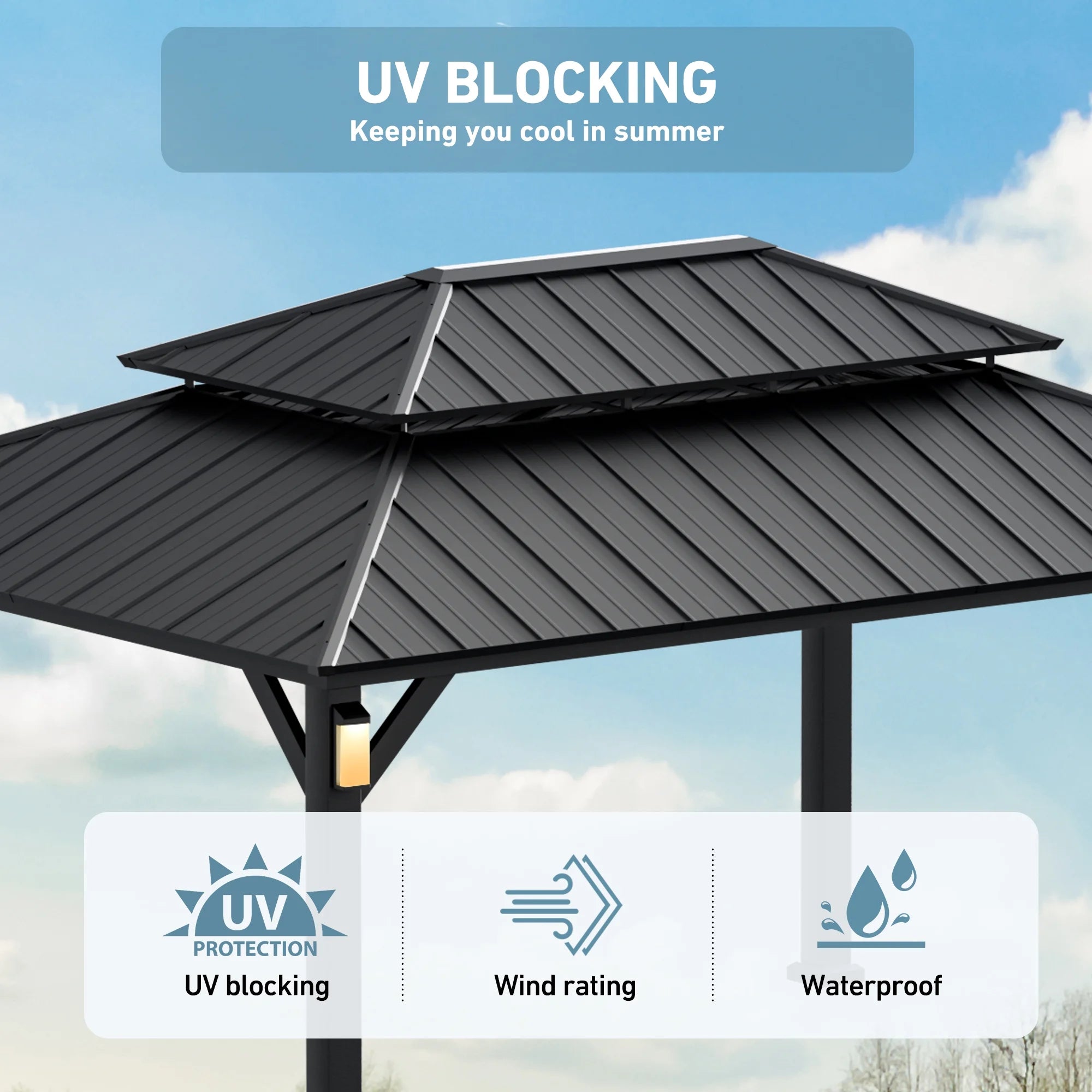 Modern Shade 12'x16' Hard Top Gazebo W/ Solar LED light