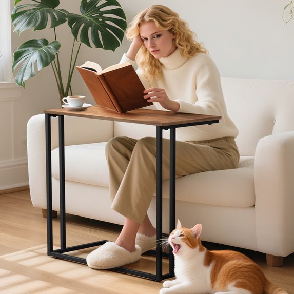 Krpimt C-Shaped End Table for Sofa & Bed Small Side Table with Metal Frame for Bedroom, Living Room, Rustic Brown