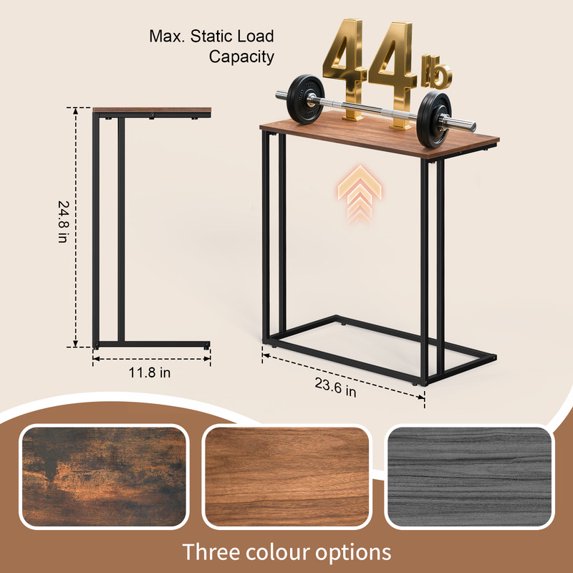 Krpimt C-Shaped End Table for Sofa & Bed Small Side Table with Metal Frame for Bedroom, Living Room, Rustic Brown