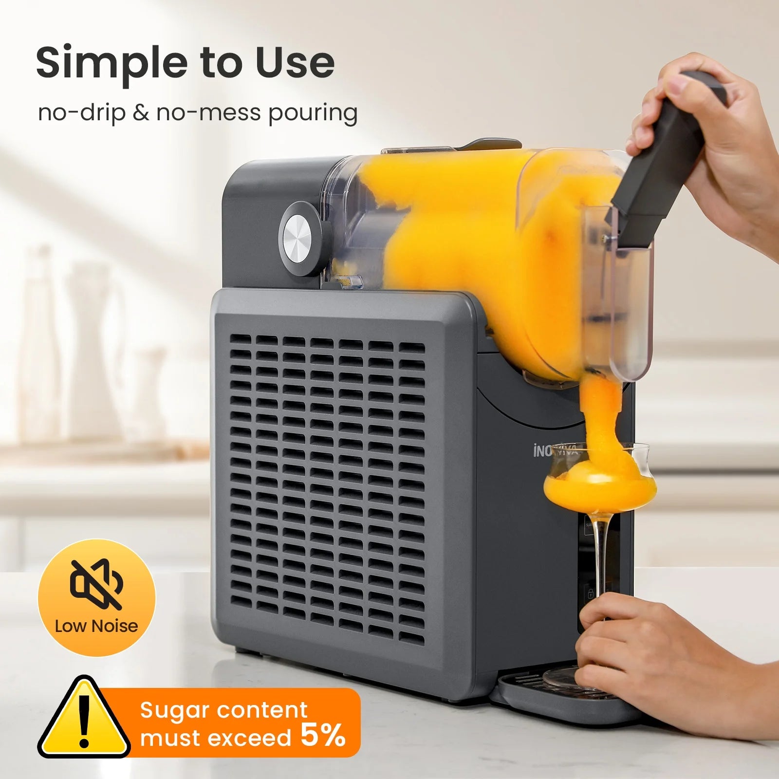 Slushie Machine, No Ice Needed, INOVIVA 72 oz Frozen Drink Maker for Home with Self-Cleaning, 5 Preset Programs, Frozen Margaritas, Frappés, Milkshake, and More