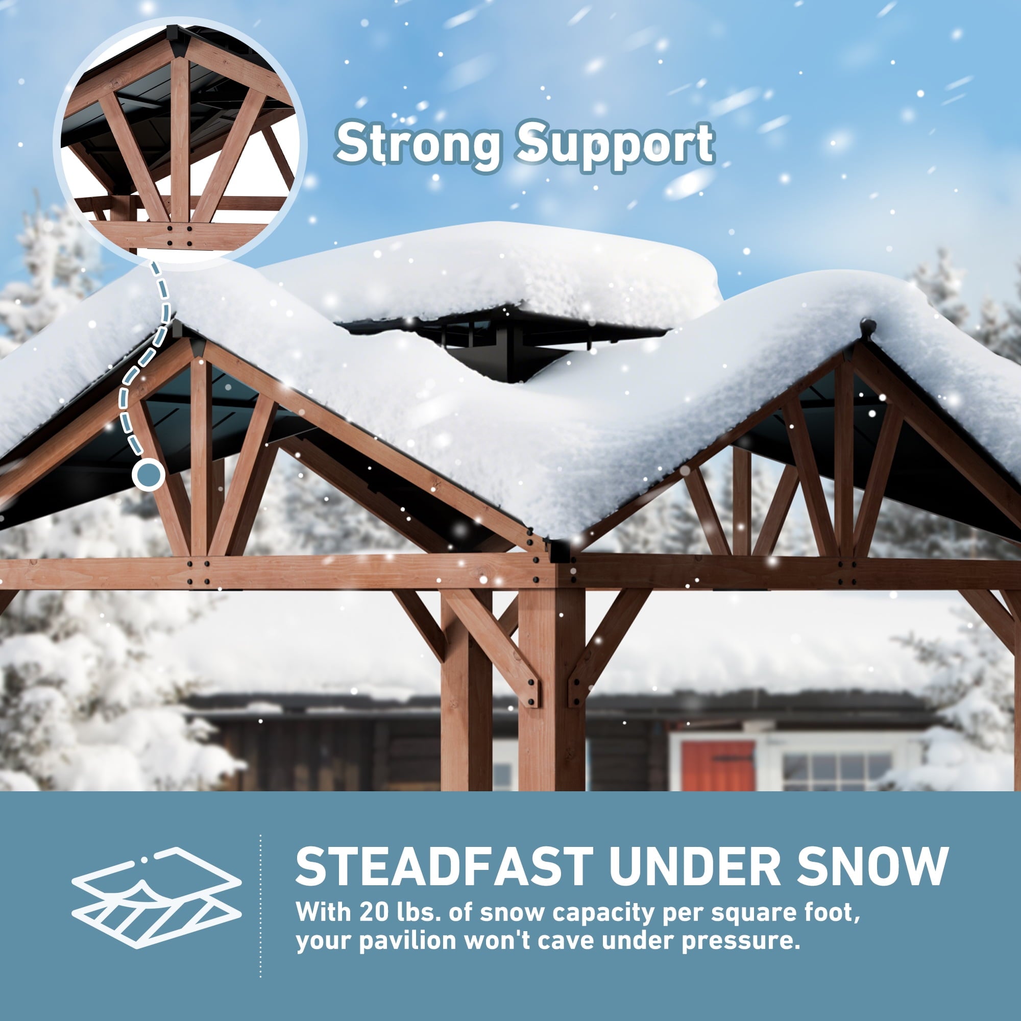 FONA 12'x12'Cedar Wood Gazebo,Heavy Duty Steel Roof,Water&Wind Resistant,Permanent Outdoor Pavilion