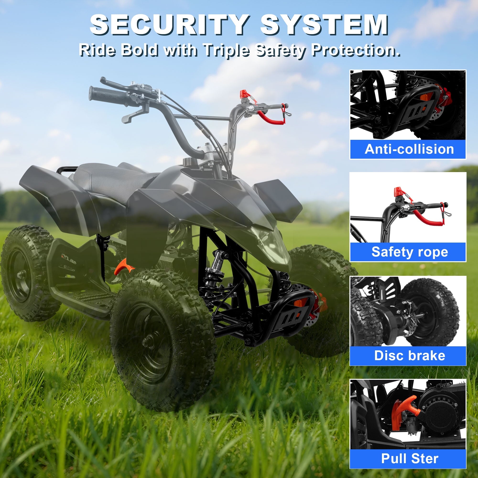 Gpower 49CC ATV for Kids,4 Wheels Pull Start Air-Cooled Gasoline Childs Quad ATV