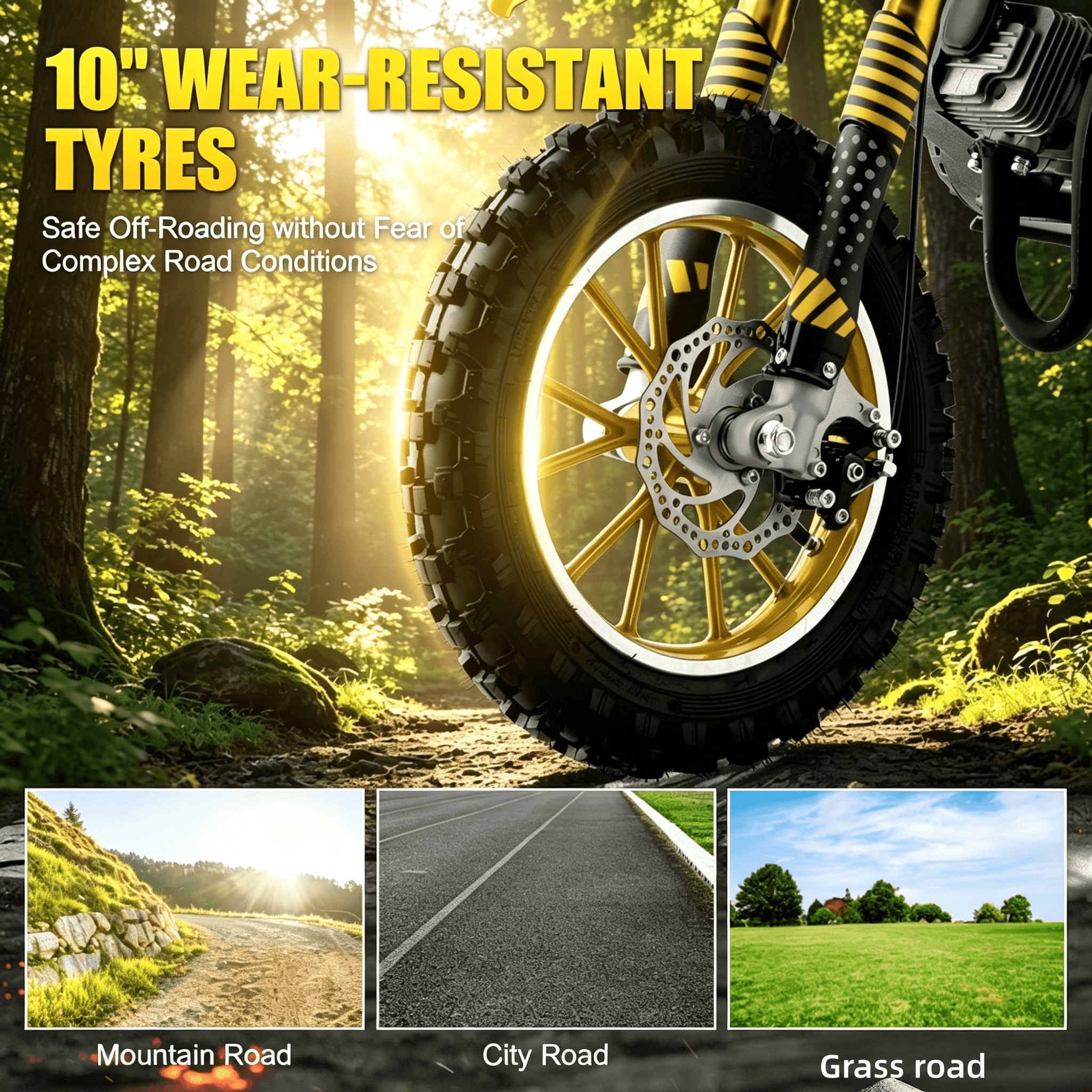 Ktoebyco 49cc Kids Dirt Bike, Gasoline Powered 2-Stroke Mini Motorcycle, 1-Seater, 1.5L Fuel Capacity, Yellow