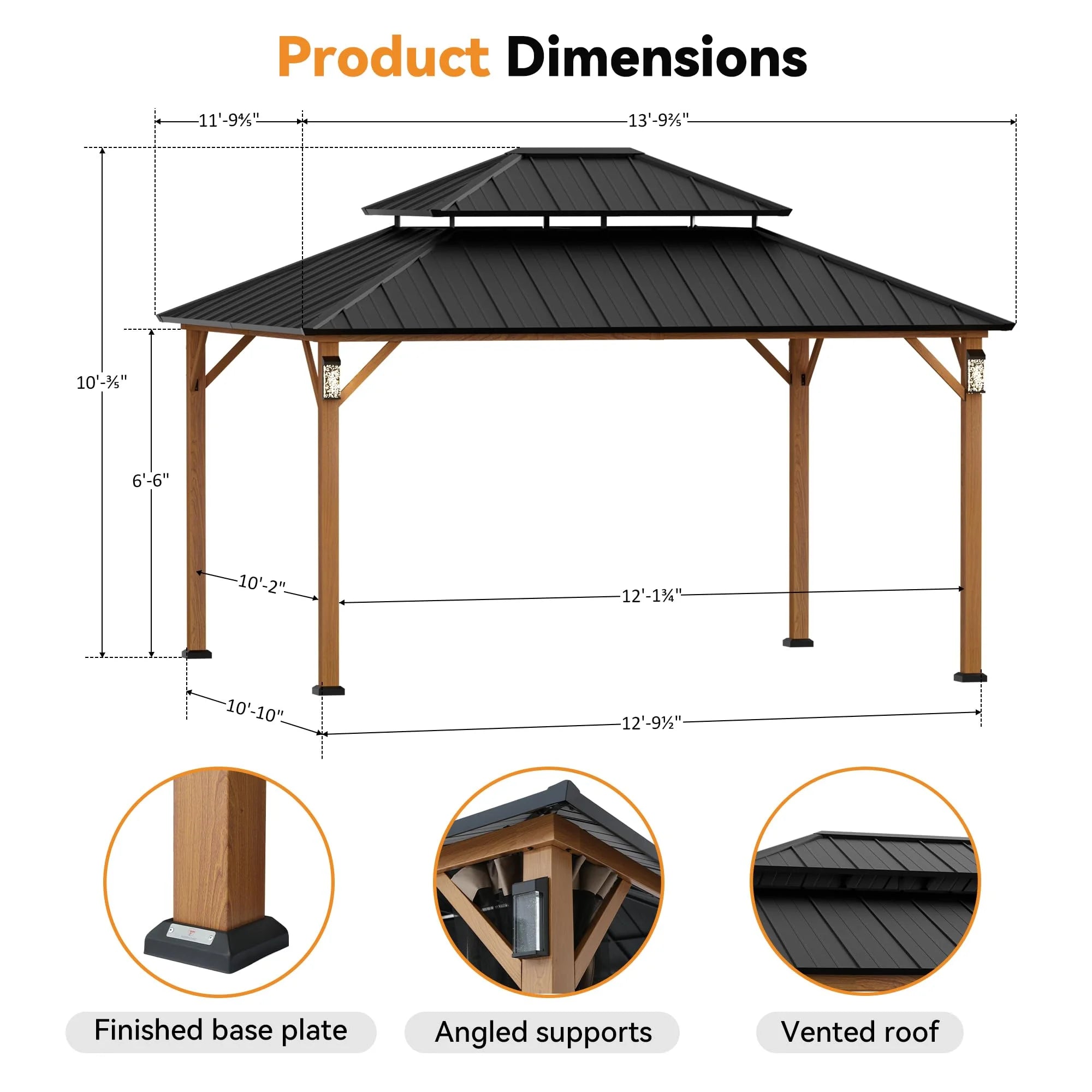 Modren Shape Horizon 12'x14' Hard Top Gazebo W/ Solar LED light