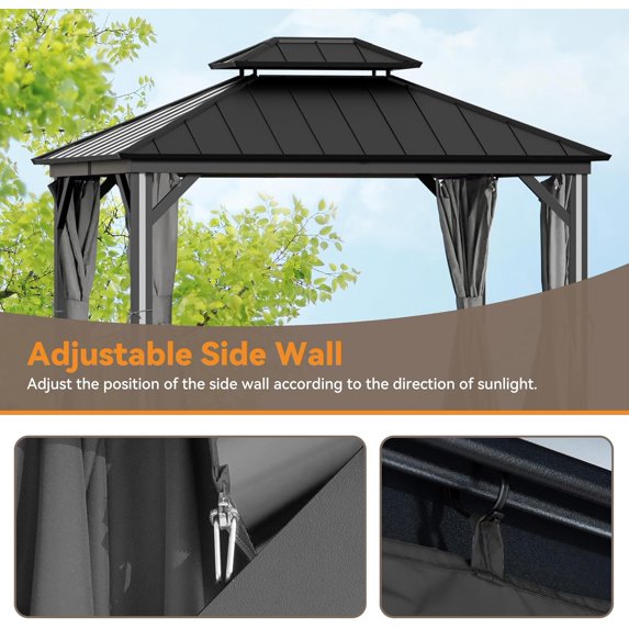 FONA Gazebo Curtain Replacement Universal 4-Panel Sidewalls 10' x 12', Outdoor Gazebo Privacy Curtains with Zipper, Replacement for Patio Canopy, Garden, Backyard, Grey