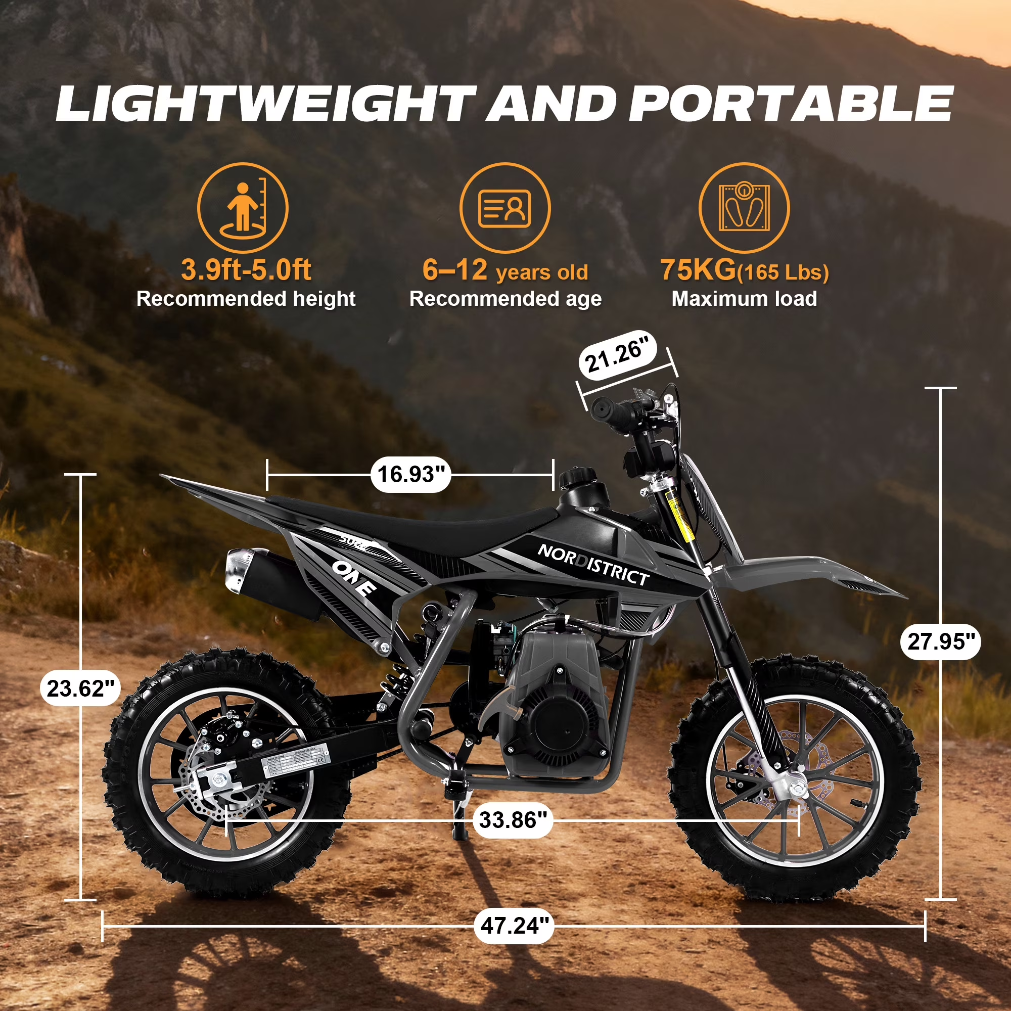 4-Stroke Dirt Bike,50cc Mini Motorcycle Max Speed 25 MPH, 165 lb Capacity with Shock Absorber & Dual Disc Brakes for Kids 13-17,Black