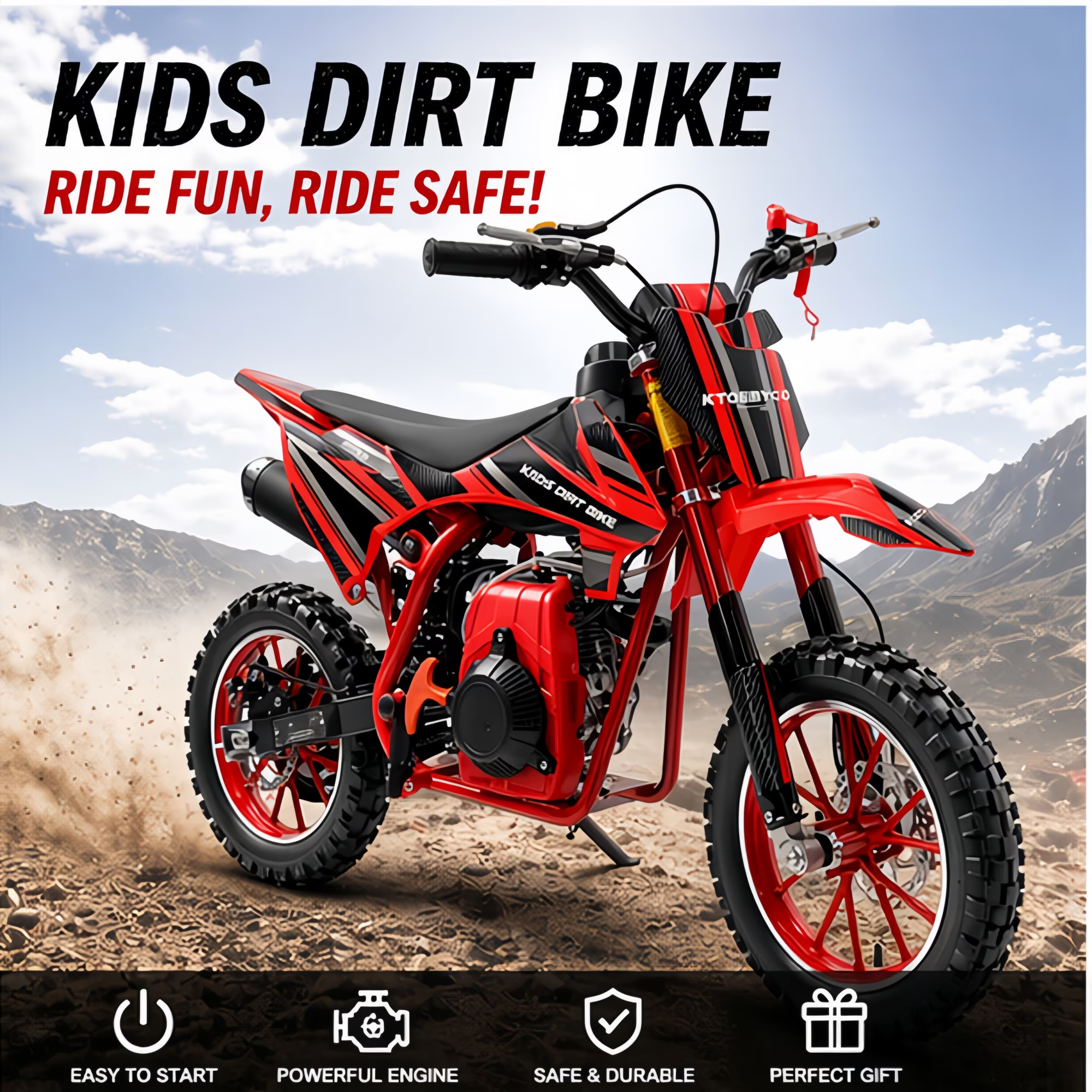 4-Stroke Dirt Bike,50cc Mini Motorcycle Max Speed 25 MPH, 165 lb Capacity with Shock Absorber & Dual Disc Brakes for Kids 13-17