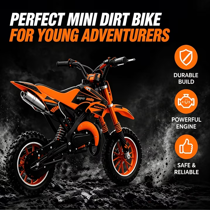 Ktoebyco 49cc Kids Dirt Bike for Ages Ages 7-13, Gasoline Powered 2-Stroke 1-Seater Mini Motorcycle, 1.5L Fuel Tank,Orange
