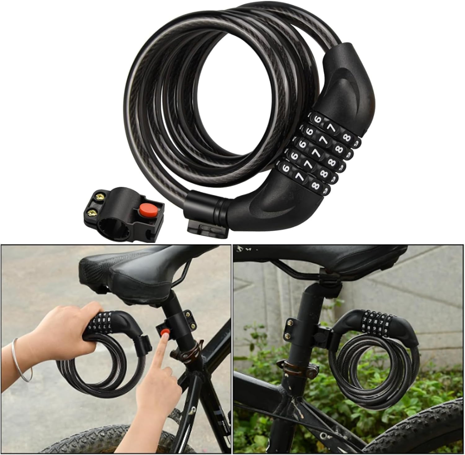 KTOEBYCO Bike Lock with Combination 4 ft Bicycle Lock Secure 5 Digit Resettable Cable Lock,Black