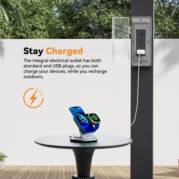 FONA 10'x12' Aluminum Louvered Pergola, Adjustable Roof, USB Charging, Black for Patio