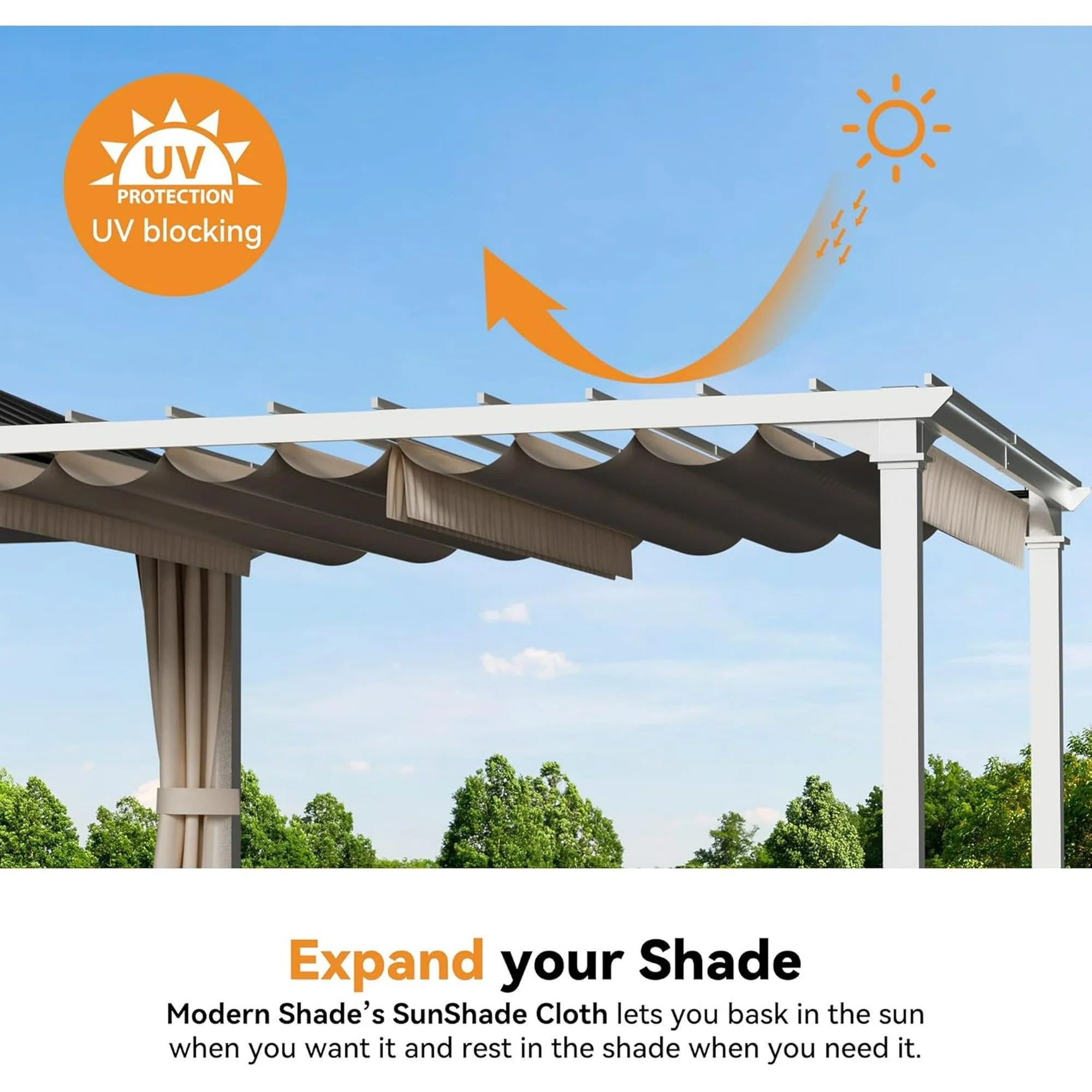 ModernShade 10'x20' Pergola Hybrid Gazebo with Adjustable Shade Fabric,Hardtop Roof,Privacy Curtains,Black and White