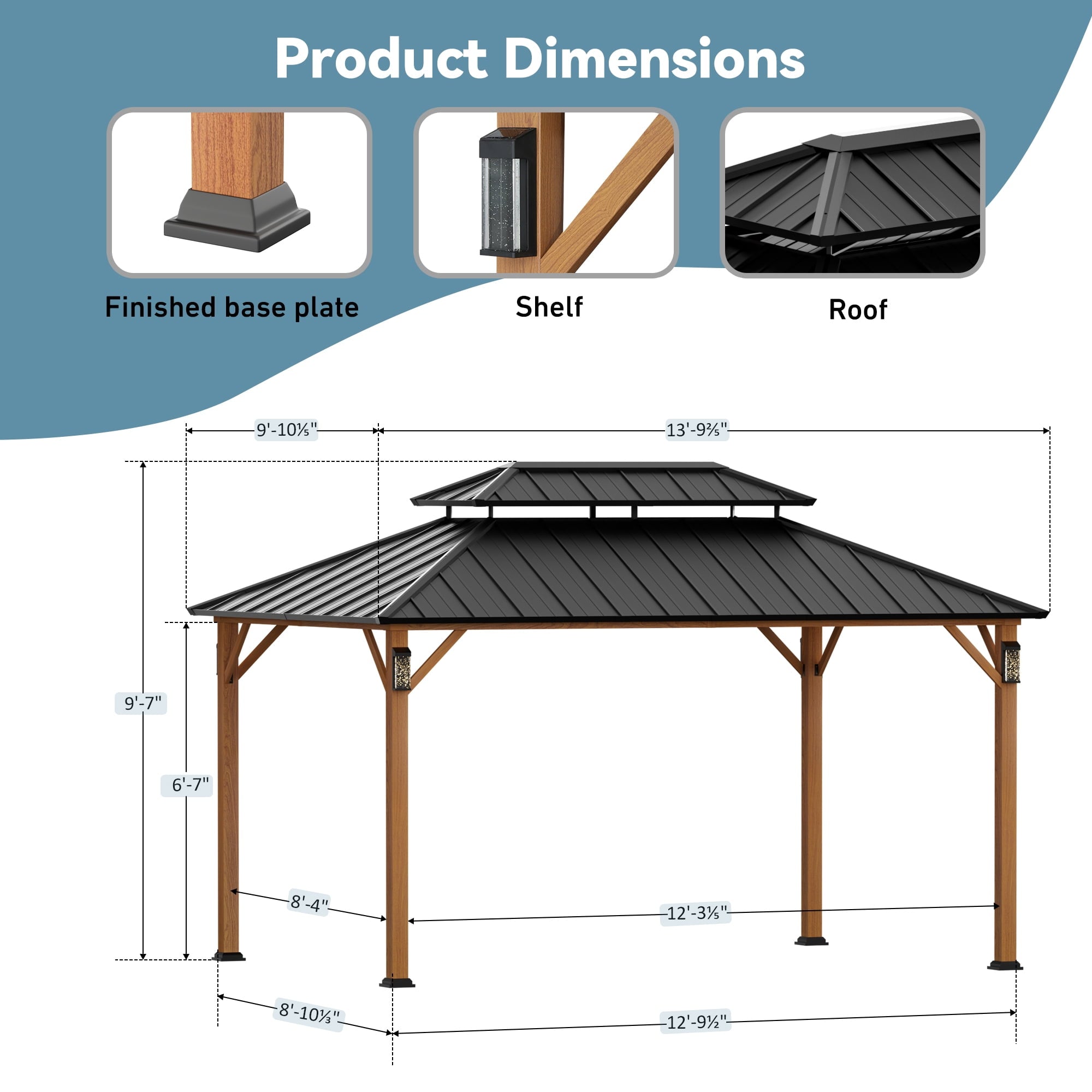 Modren Shape Horizon 10'x14' Hard Top Gazebo W/ Solar LED light