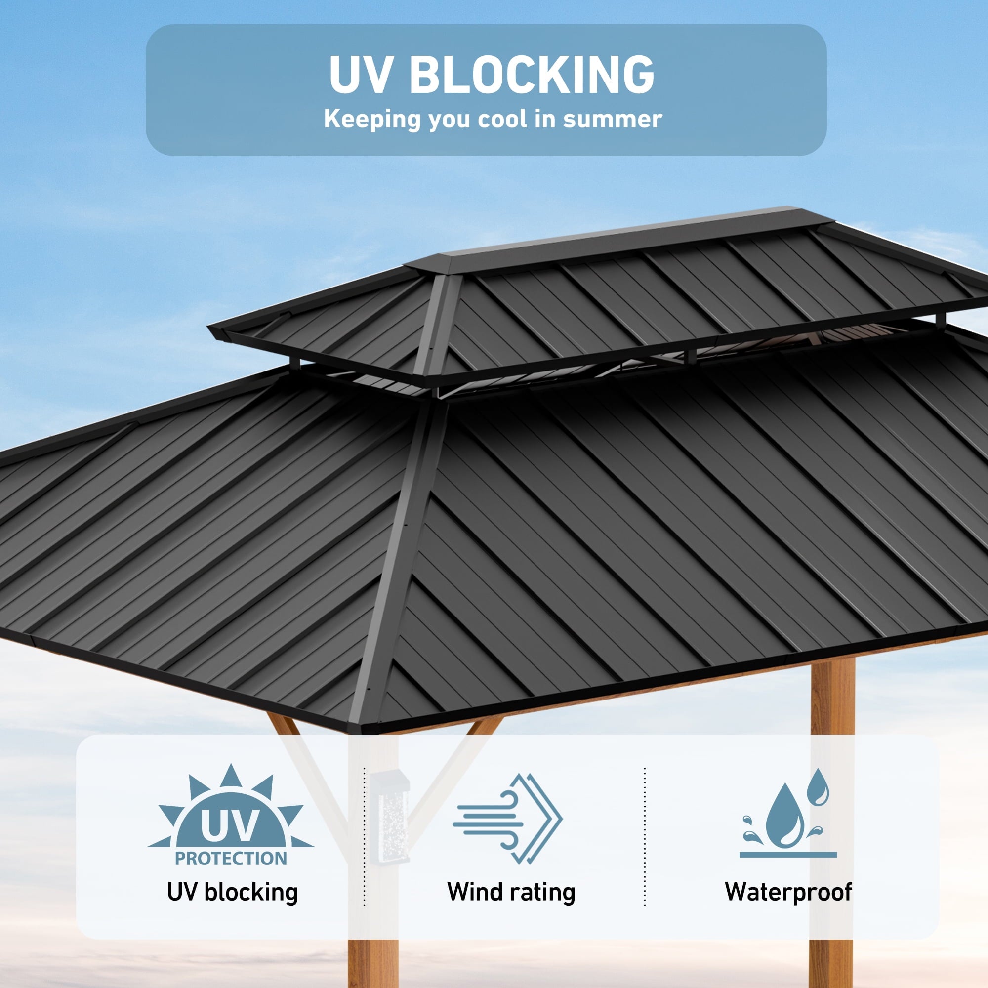 Modren Shape Horizon 10'x14' Hard Top Gazebo W/ Solar LED light