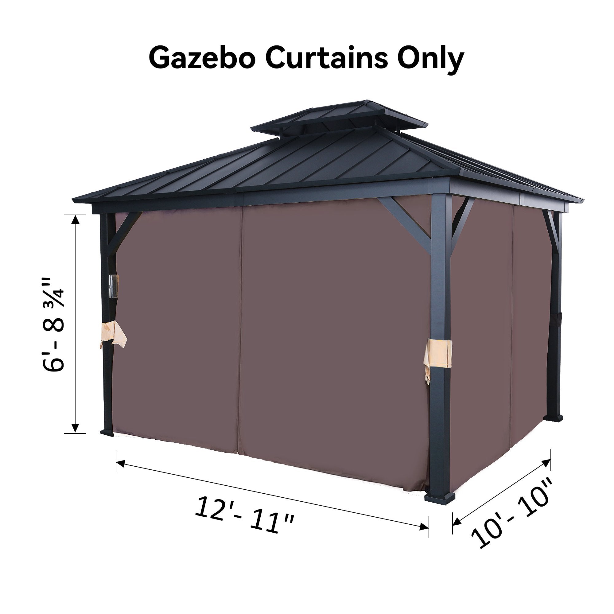 Covered Outdoor Gazebo Replacement Privacy Curtain with Zipper, Gazebo Yarn-Dyed Fabric Sidewalls Outdoor Privacy Panel Suitable for 10'x 13' Gazebo(Privacy Curtain Only)