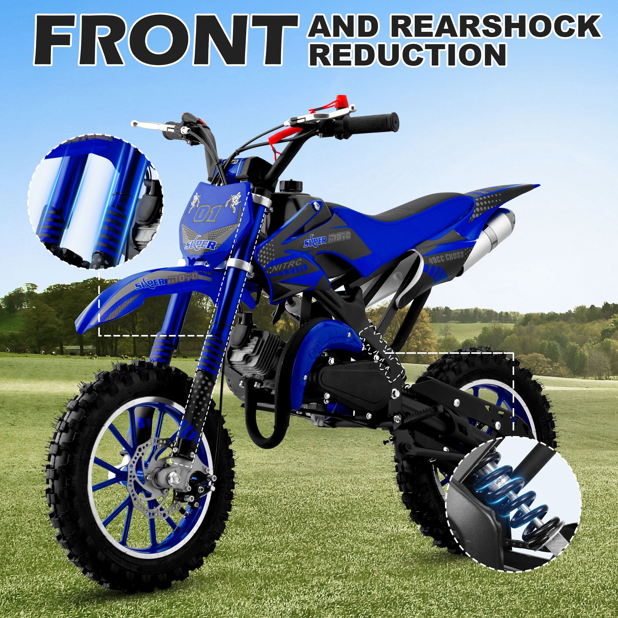 Gpower Gasoline 49cc Dirt Bike for Kids 6-15,2-Stroke Gas Power Mini Dirt Bike,1-Seater,Blue