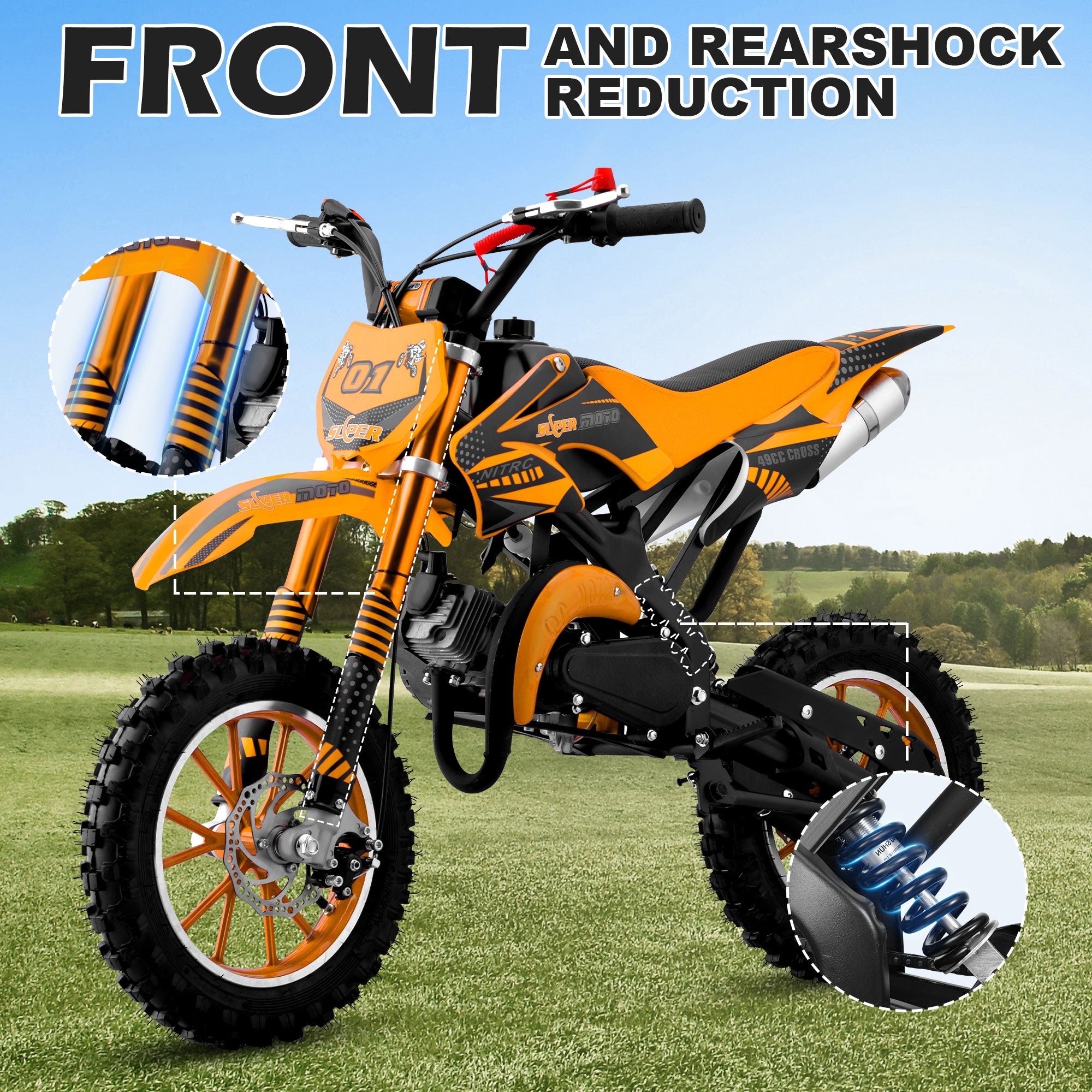 Gpower Gasoline 49cc Dirt Bike for Kids 6-15,2-Stroke Gas Power Mini Dirt Bike,1-Seater,Orange