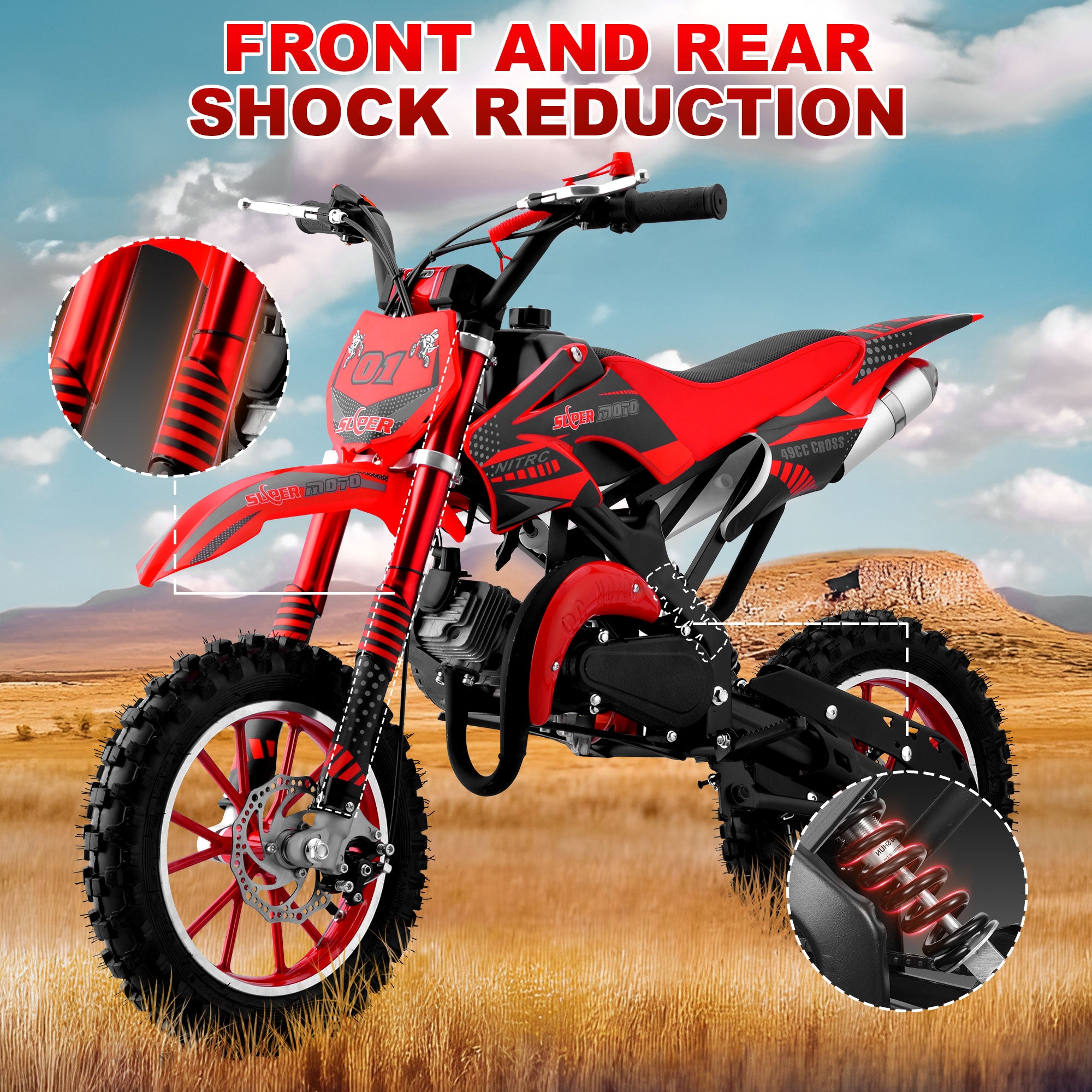 Gpower 49cc Dirt Bike for Kids 6-15,2-Stroke Gas Powered Mini Dirt Bike,1.5L Fuel Capacity,1-Seater,Red