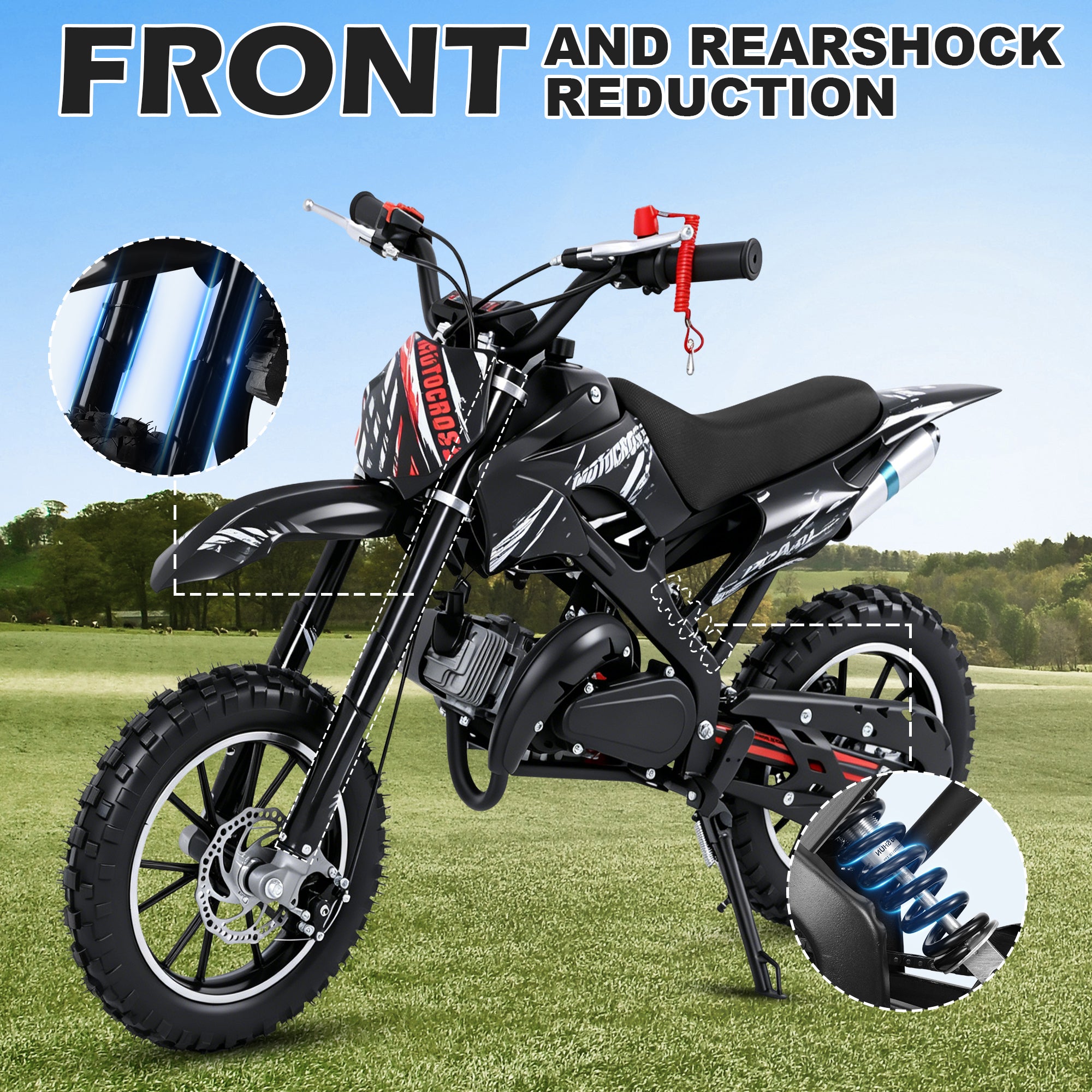 Gpower 49cc Dirt Bike for Kids 6–15, 2-Stroke Gas-Powered Mini Bike, 1-Seater, Black