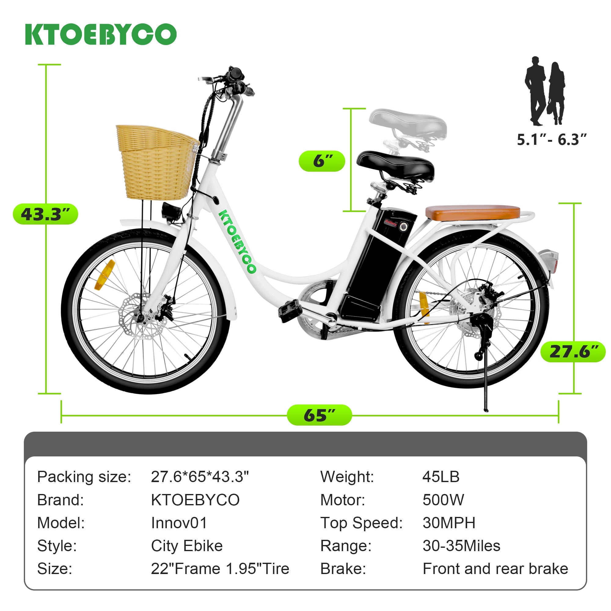 KTOEBYCO Peak 750W Electric Bike for Adults,22" Tire,48V10A Lithium Battery,City E-Bike,UL2849